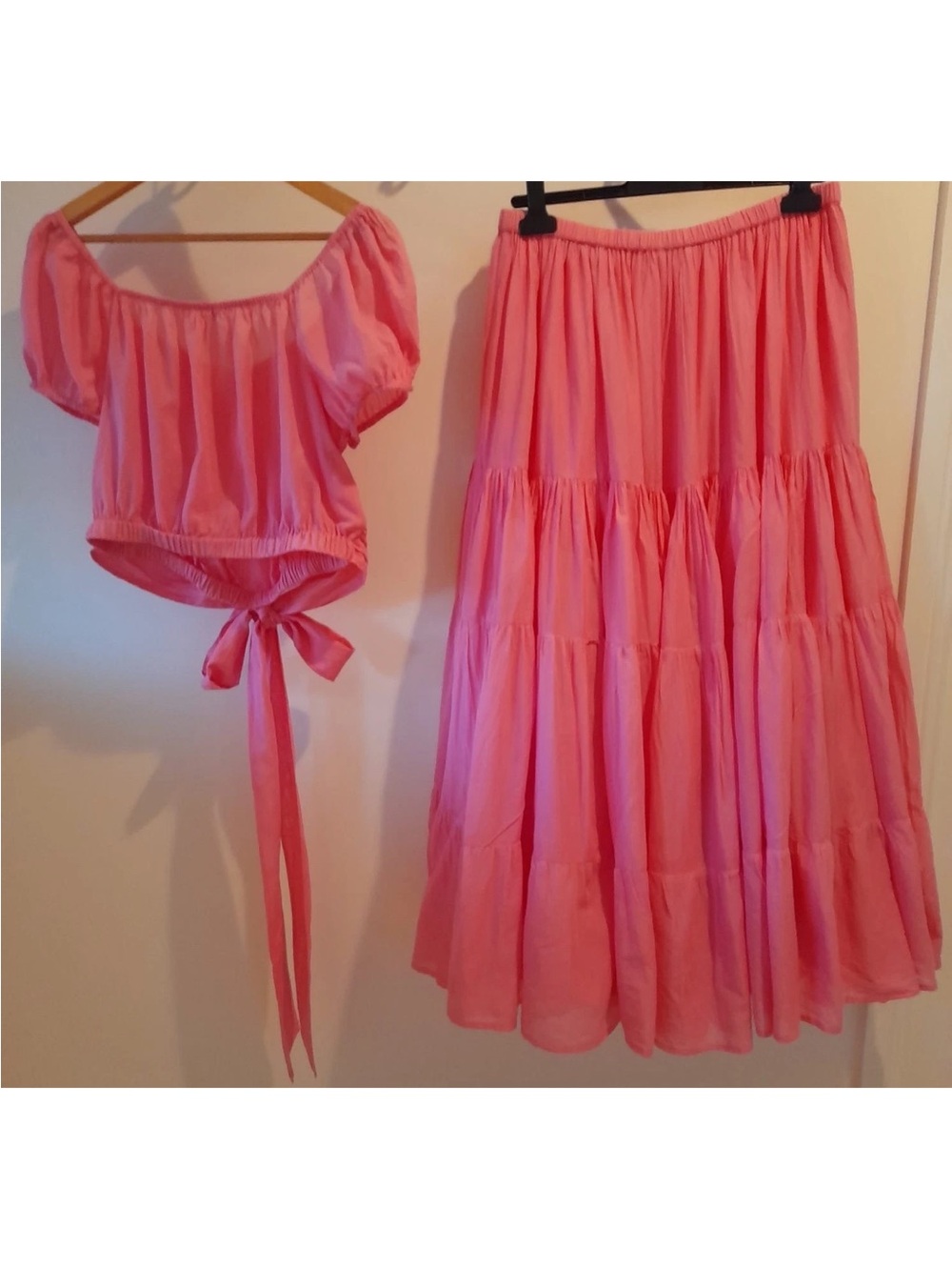 Spell Azalea Pink Tiered Maxi Skirt and Crop Top Set XS - Picture 10 of 14